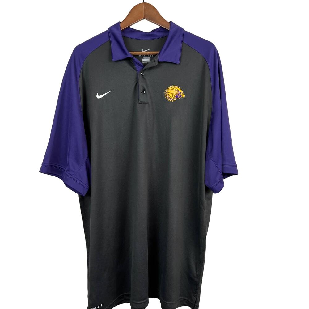 Nike Dri Fit Polo Shirt Pullover Short Sleeve Grey Purple - XXL